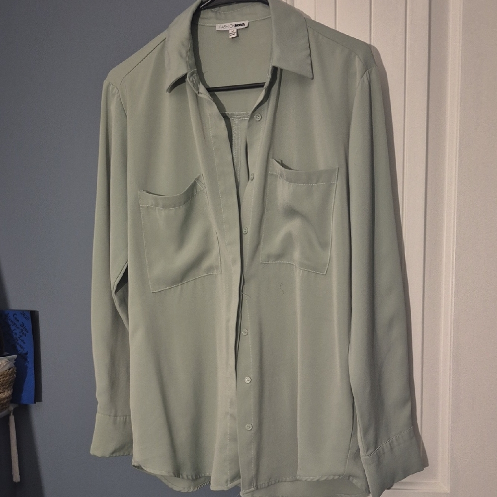 Fashion Nova Sage Green Blouse